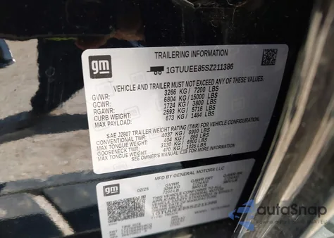 2025 GMC Sierra 1500 4Wd Short Box At4 z USA, uszkodzony, nr VIN 1GTUUEE85SZ211386